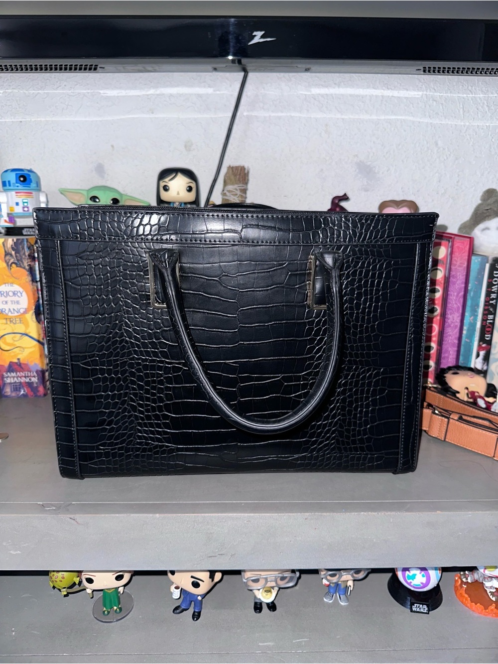 JustFab Black Croc-Embossed Structured Tote